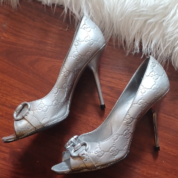 Elegant Silver Peep-Toe Heels